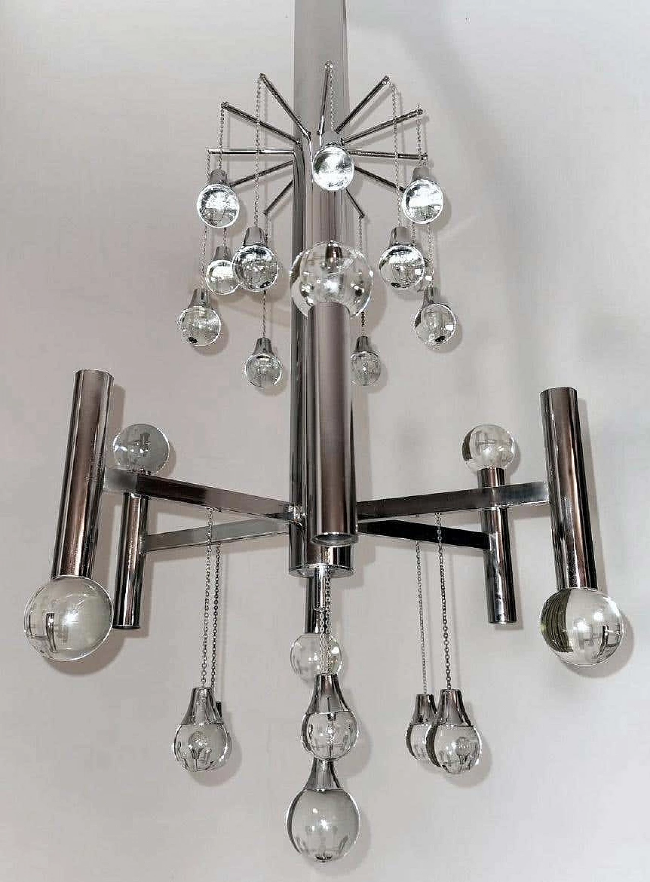 Space Age style chandelier in chrome-plated brass by Gaetano Sciolari, 1970s 7