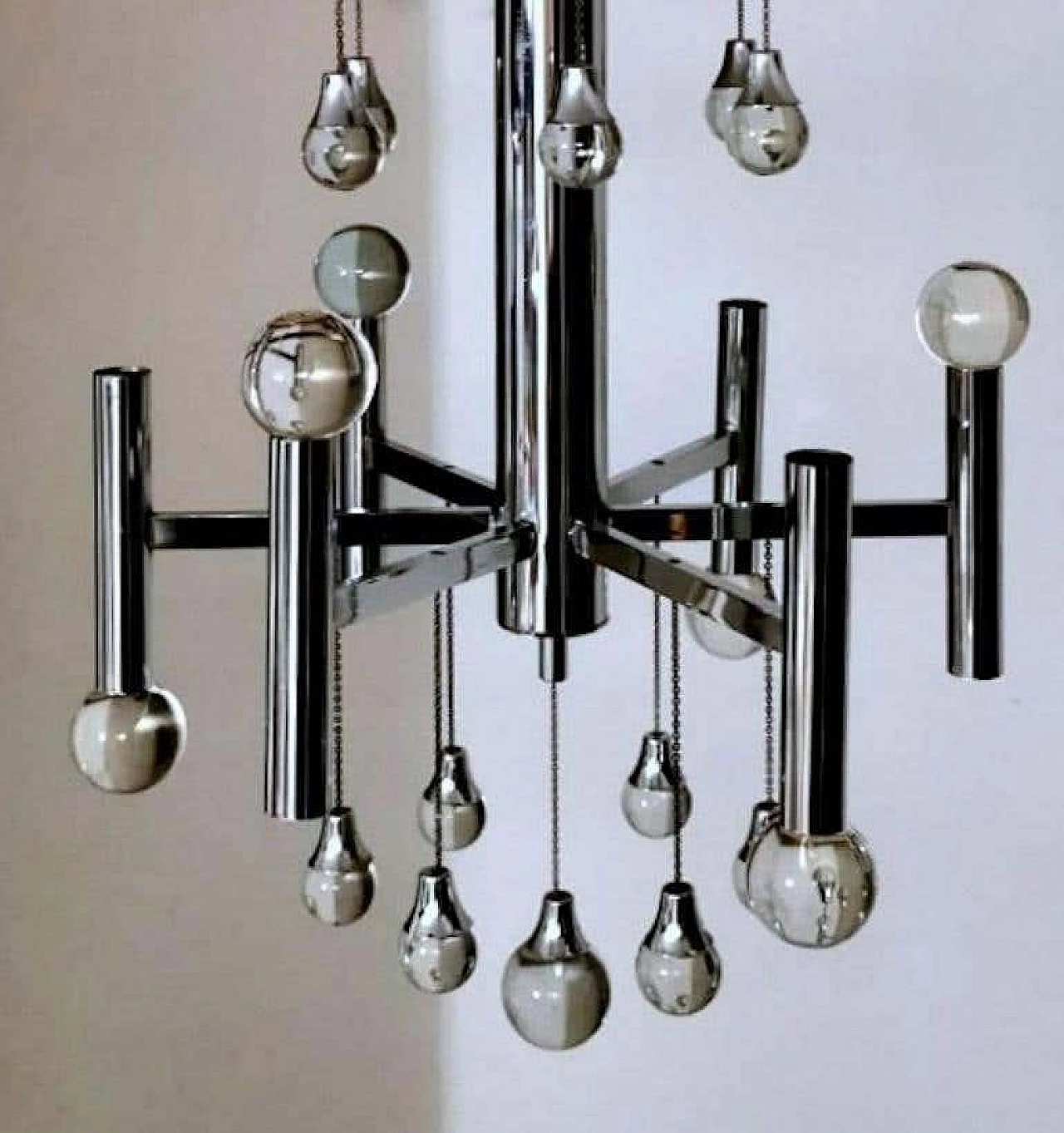 Space Age style chandelier in chrome-plated brass by Gaetano Sciolari, 1970s 8