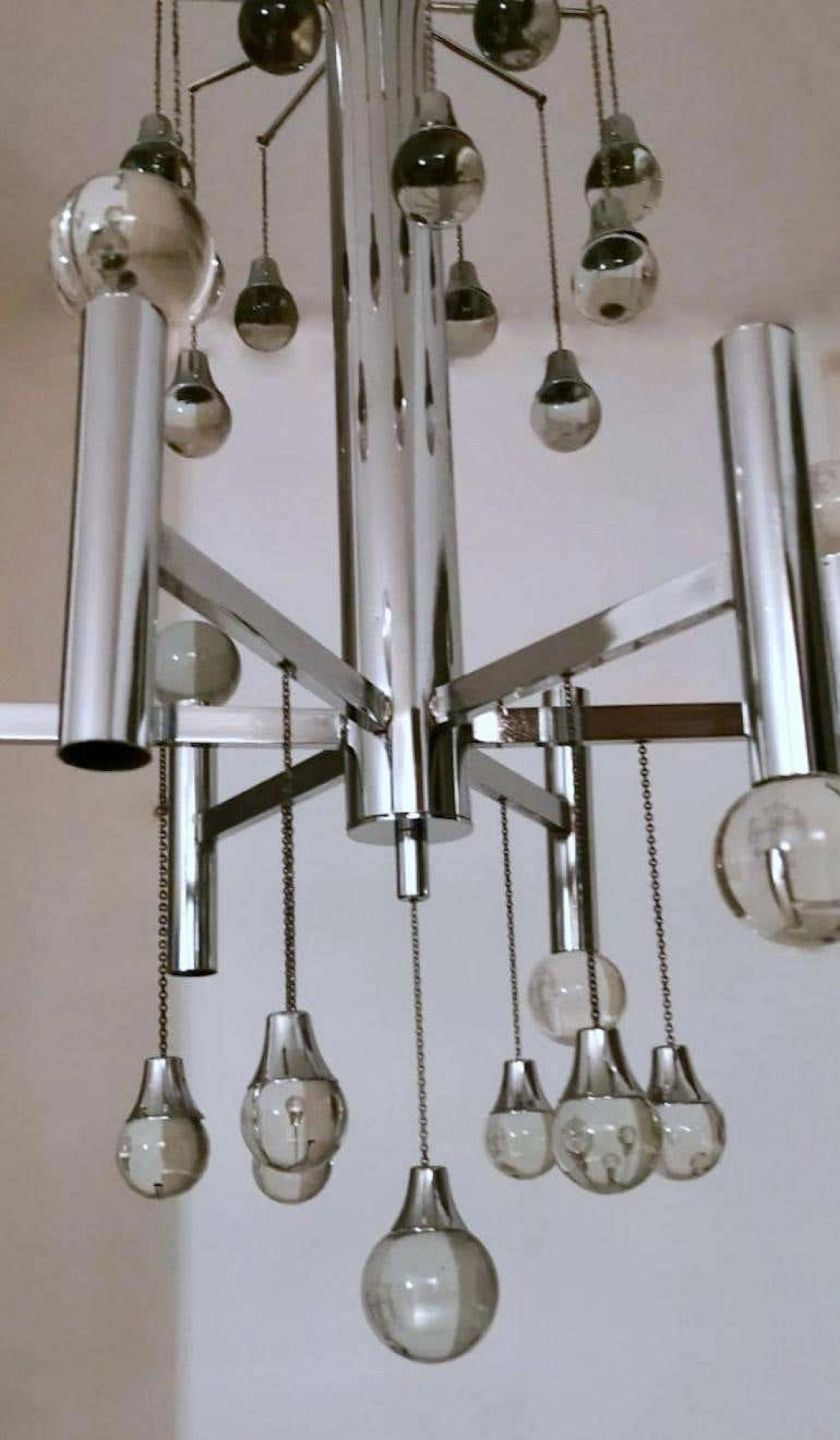 Space Age style chandelier in chrome-plated brass by Gaetano Sciolari, 1970s 10