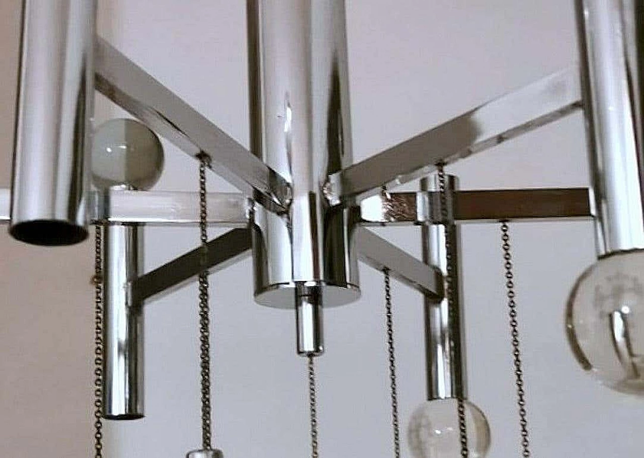 Space Age style chandelier in chrome-plated brass by Gaetano Sciolari, 1970s 12
