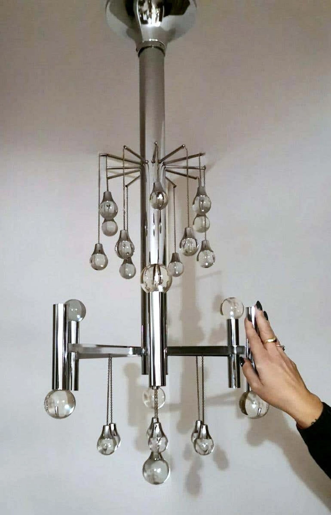 Space Age style chandelier in chrome-plated brass by Gaetano Sciolari, 1970s 19