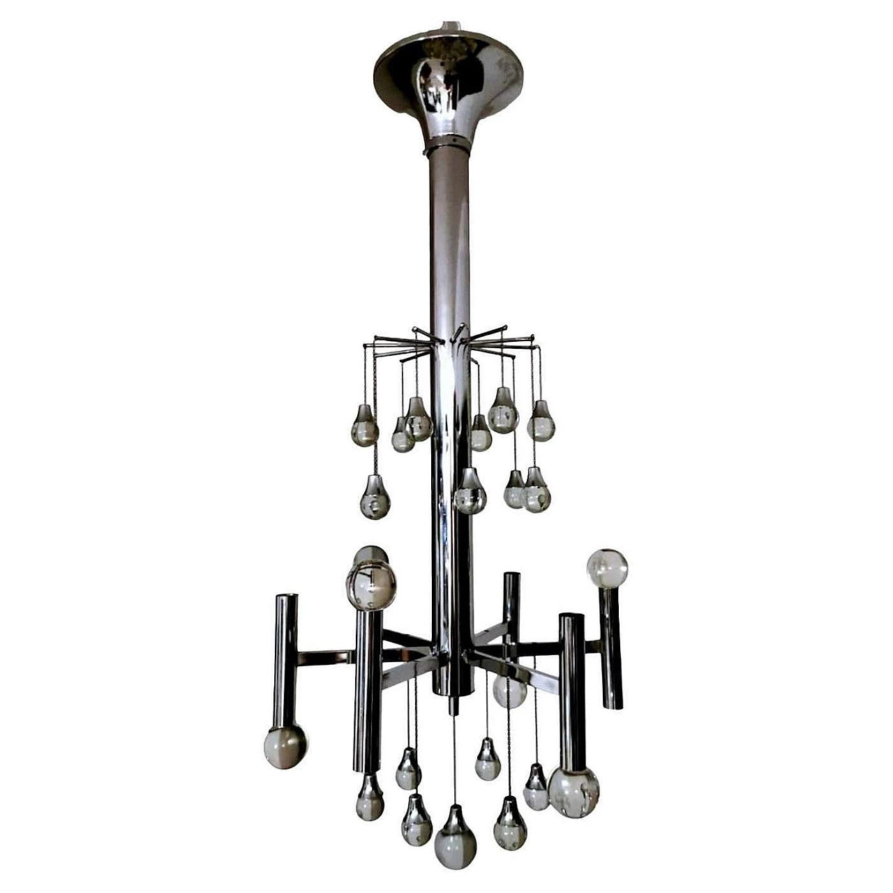 Space Age style chandelier in chrome-plated brass by Gaetano Sciolari, 1970s 20