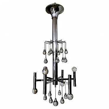 Space Age style chandelier in chrome-plated brass by Gaetano Sciolari, 1970s