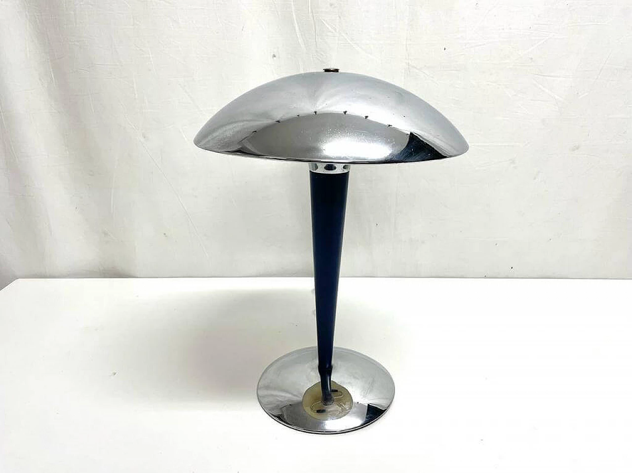Two-light stainless steel table lamp with blue stem, 1960s 1
