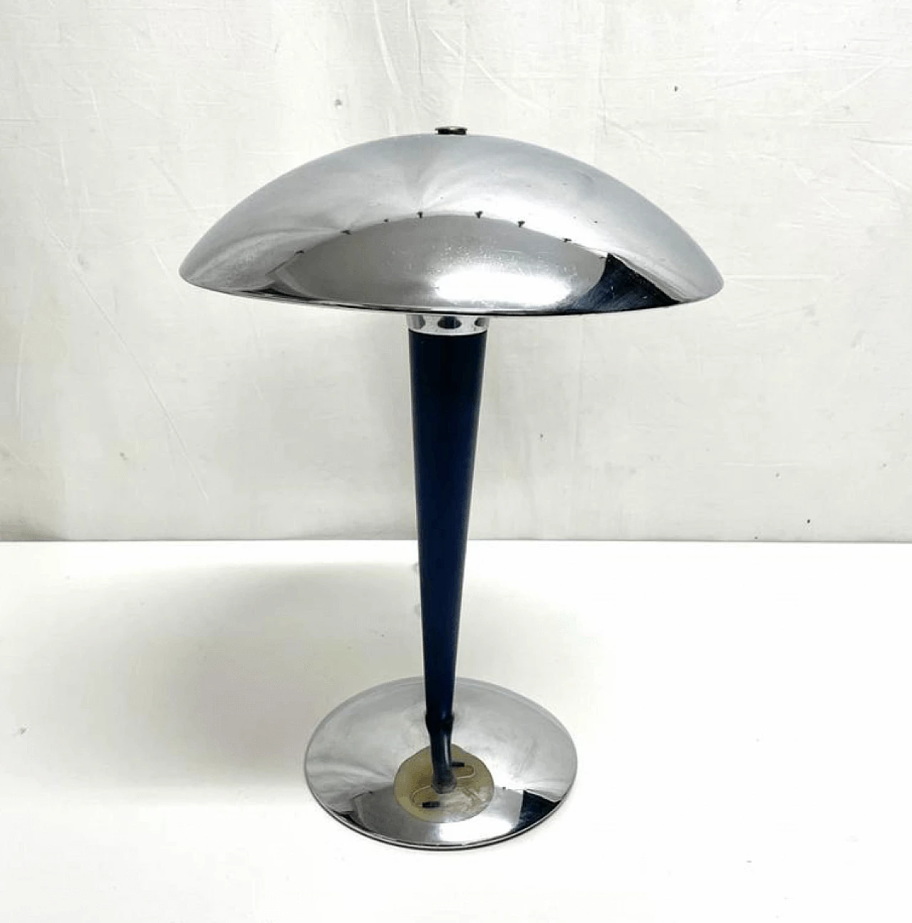 Two-light stainless steel table lamp with blue stem, 1960s 2