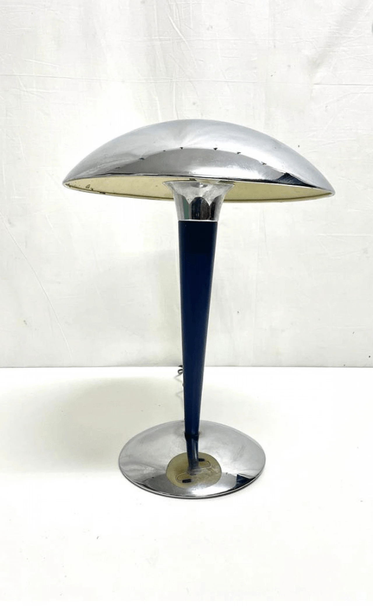 Two-light stainless steel table lamp with blue stem, 1960s 3