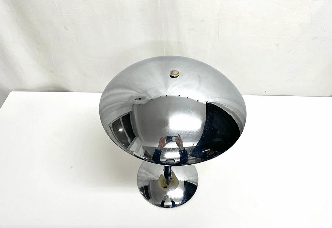 Two-light stainless steel table lamp with blue stem, 1960s 6
