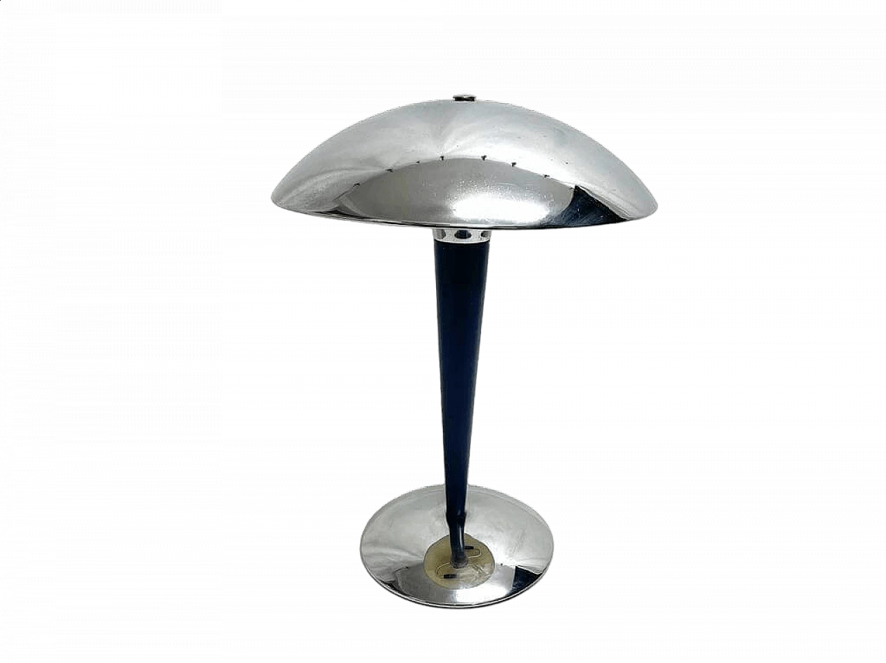 Two-light stainless steel table lamp with blue stem, 1960s 7