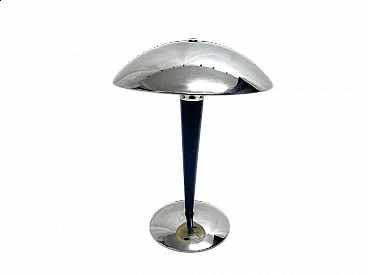 Two-light stainless steel table lamp with blue stem, 1960s