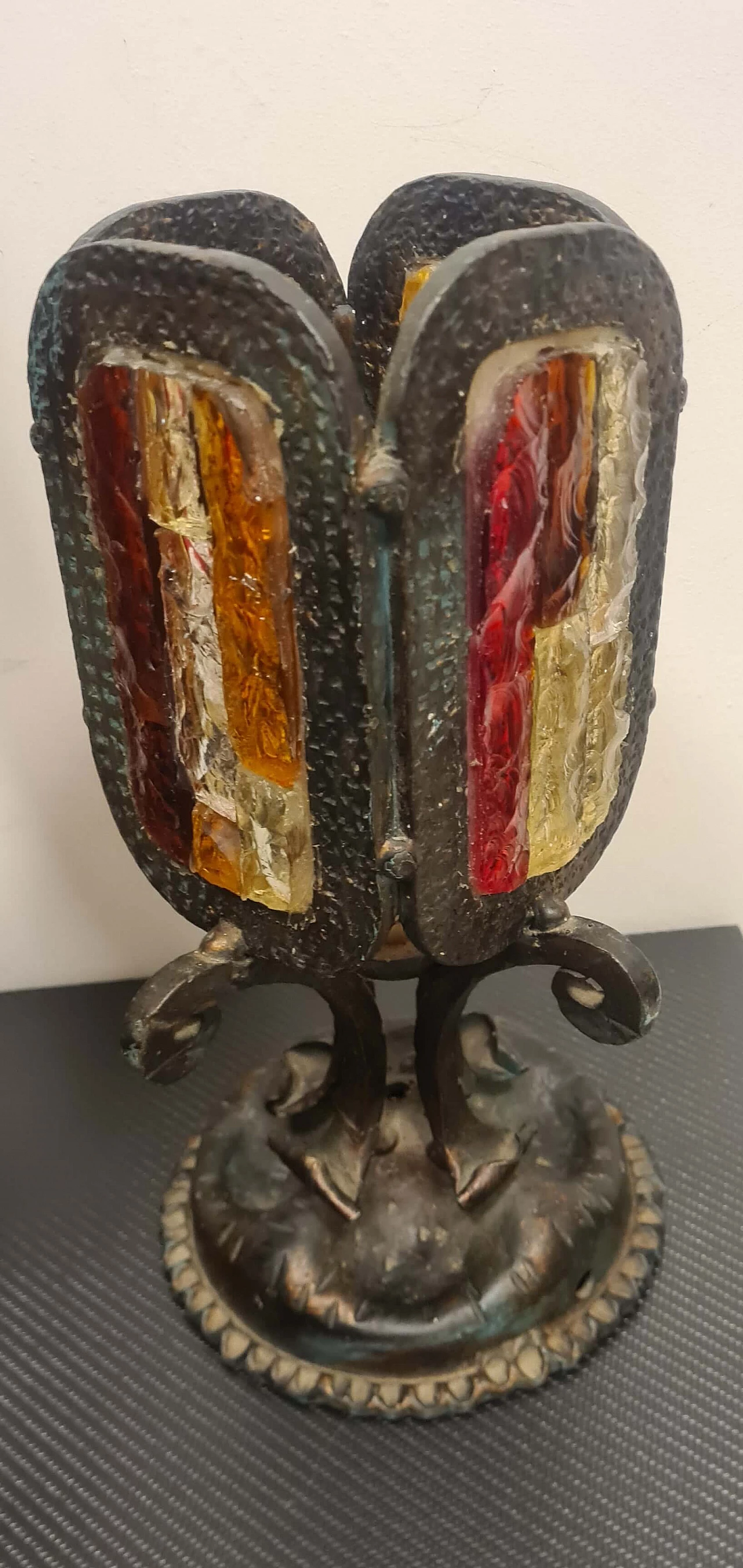 3 Lampade Brutaliste in ferro battuto con mosaici in vetro di Murano attribuite a Poli Arte, anni '70 9