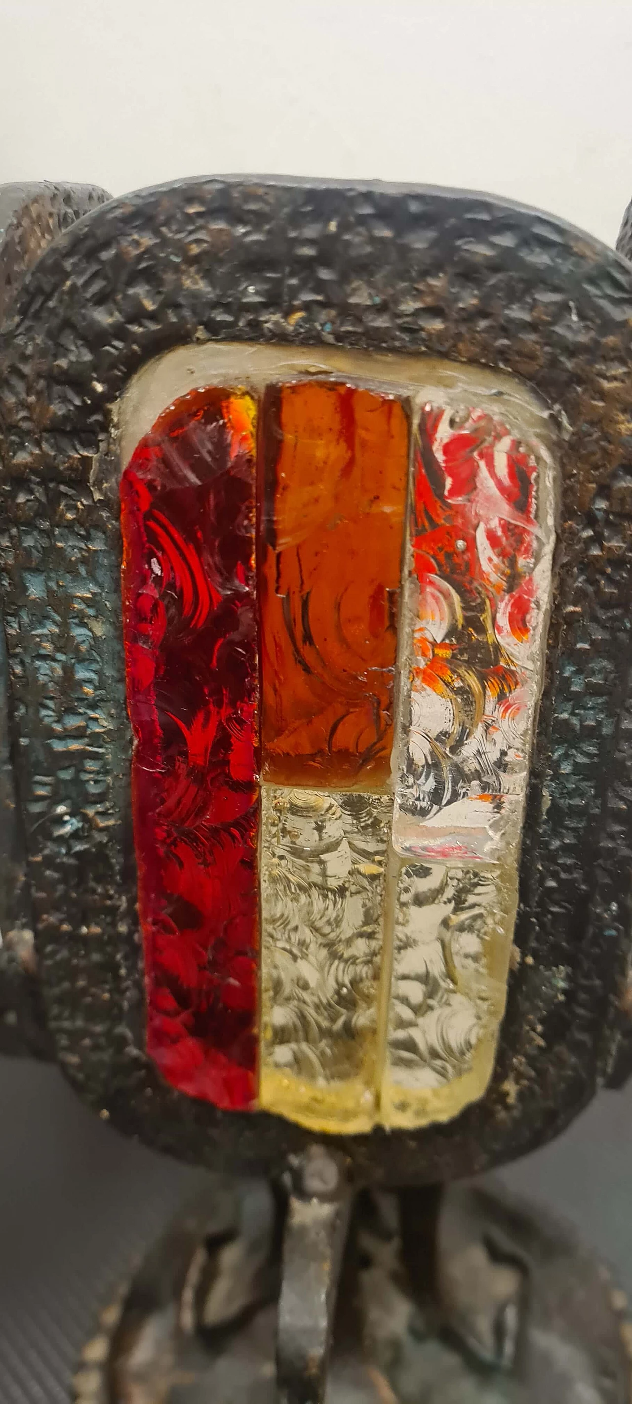 3 Lampade Brutaliste in ferro battuto con mosaici in vetro di Murano attribuite a Poli Arte, anni '70 12