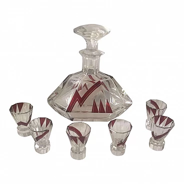 Servizio da liquori Art Deco in vetro di Karl Palda, anni '30