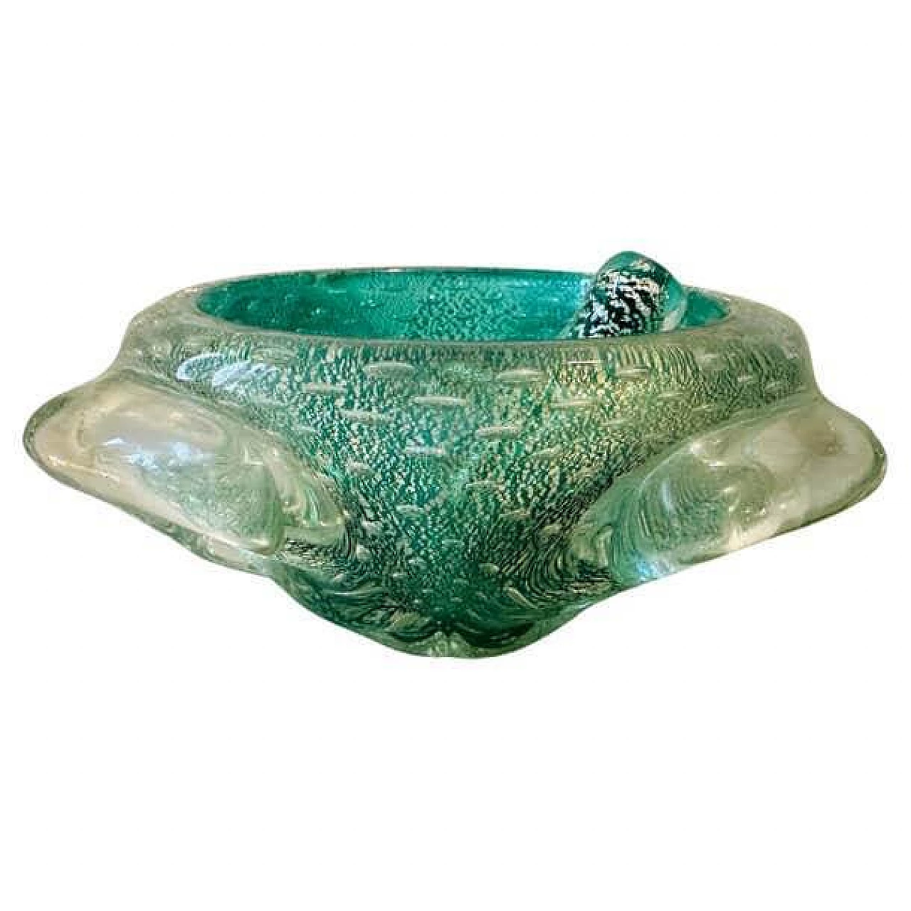 Green and gold Murano glass ashtray and pestle in Barovier style, 1960s 1