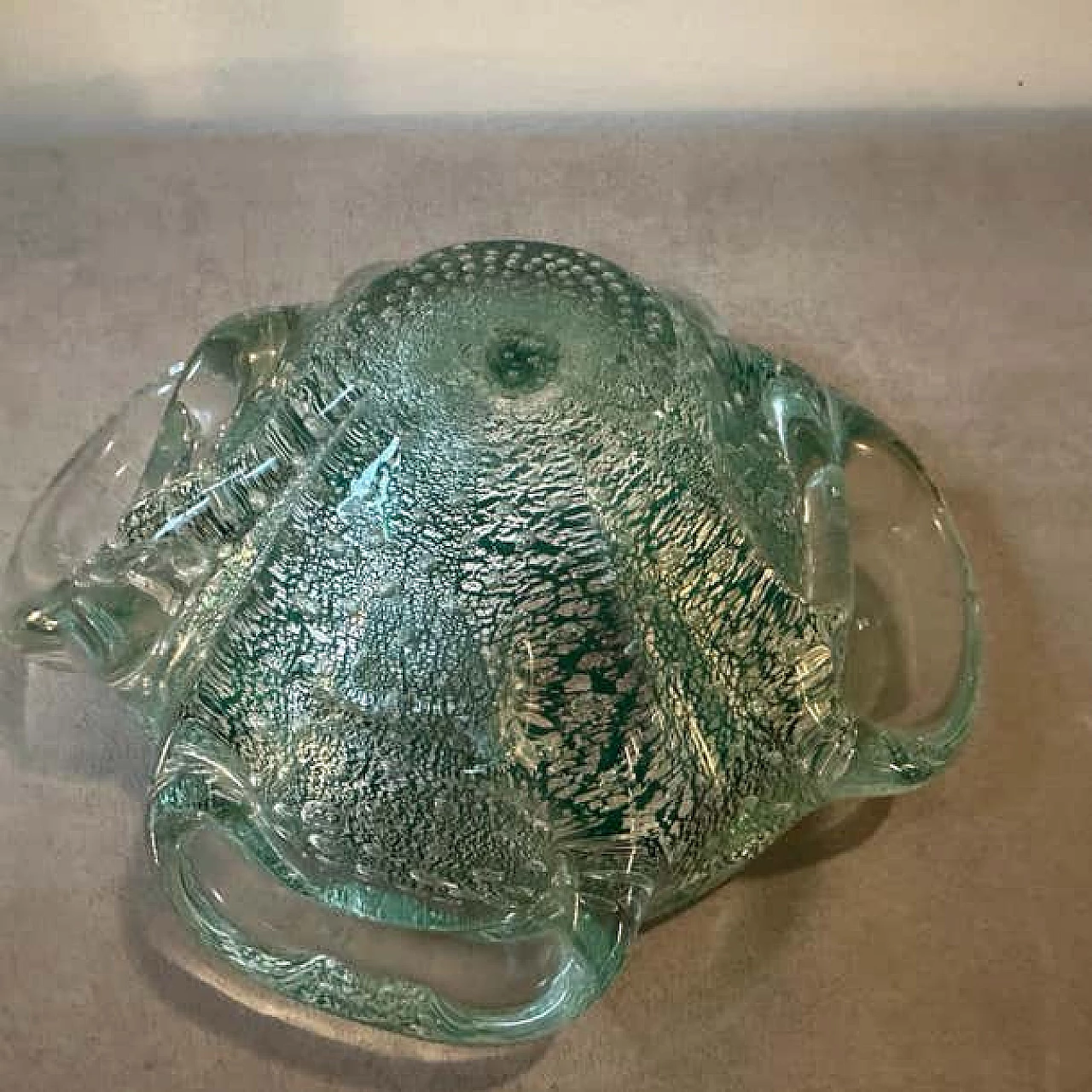 Green and gold Murano glass ashtray and pestle in Barovier style, 1960s 2