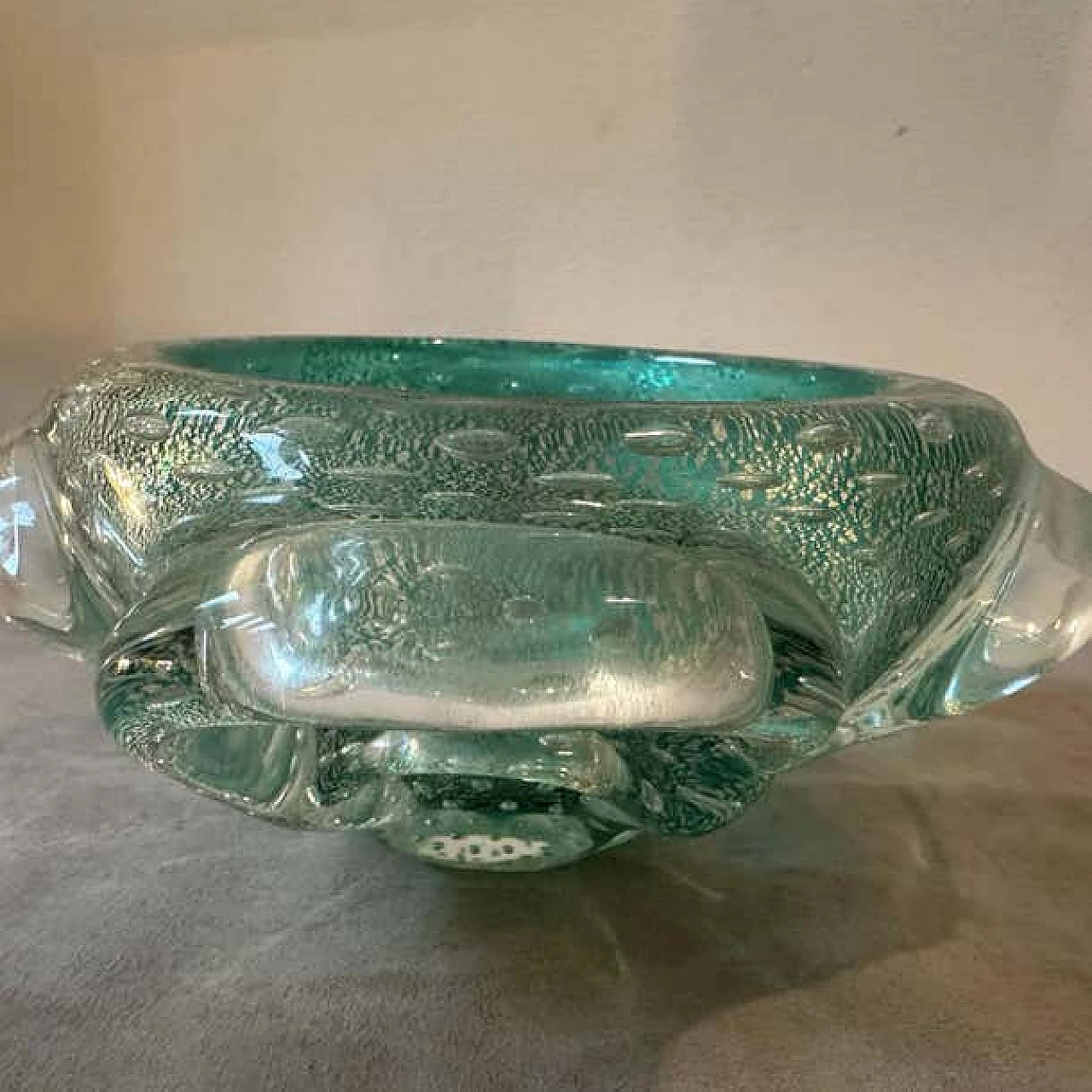 Green and gold Murano glass ashtray and pestle in Barovier style, 1960s 7