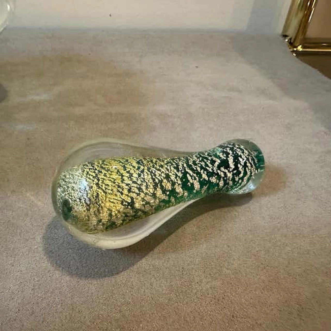 Green and gold Murano glass ashtray and pestle in Barovier style, 1960s 9