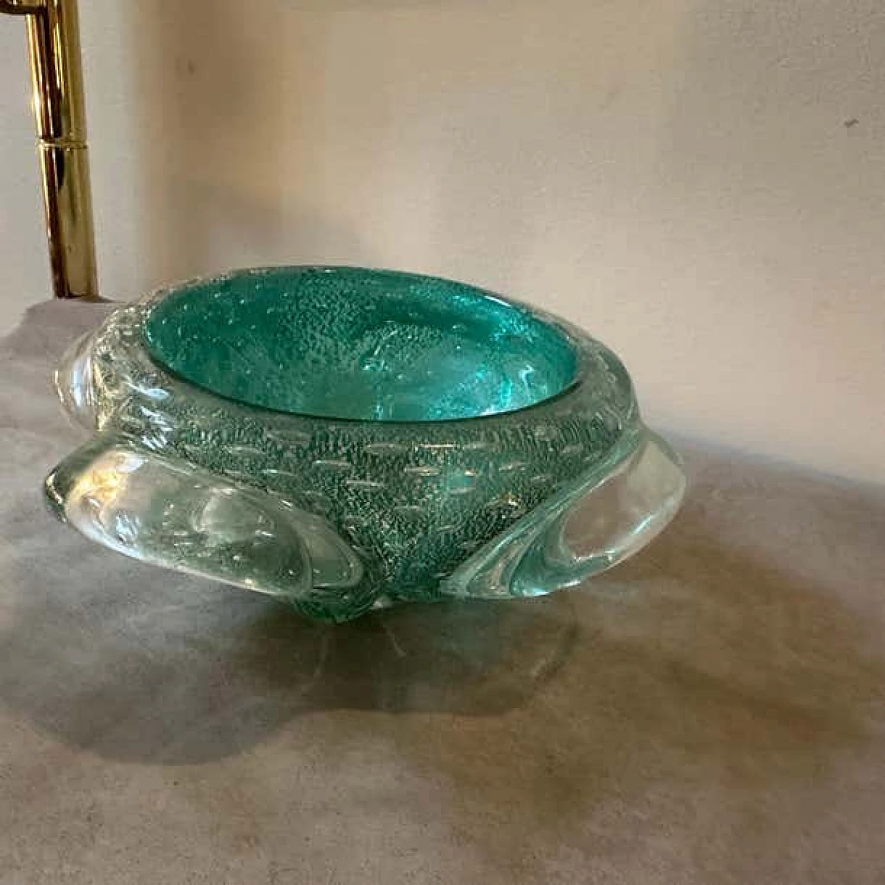 Green and gold Murano glass ashtray and pestle in Barovier style, 1960s 10