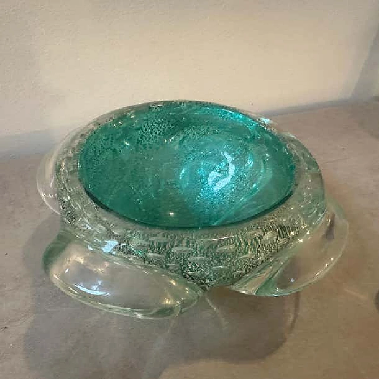 Green and gold Murano glass ashtray and pestle in Barovier style, 1960s 11