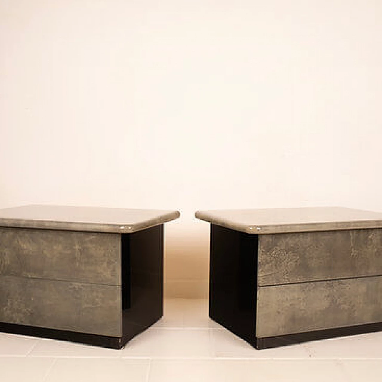 Pair of parchment bedside tables by Aldo Tura for Tura Milano, 1970s 1