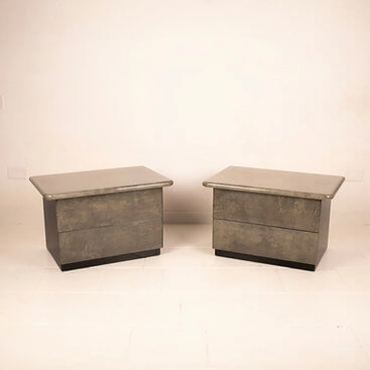 Pair of parchment bedside tables by Aldo Tura for Tura Milano, 1970s 2
