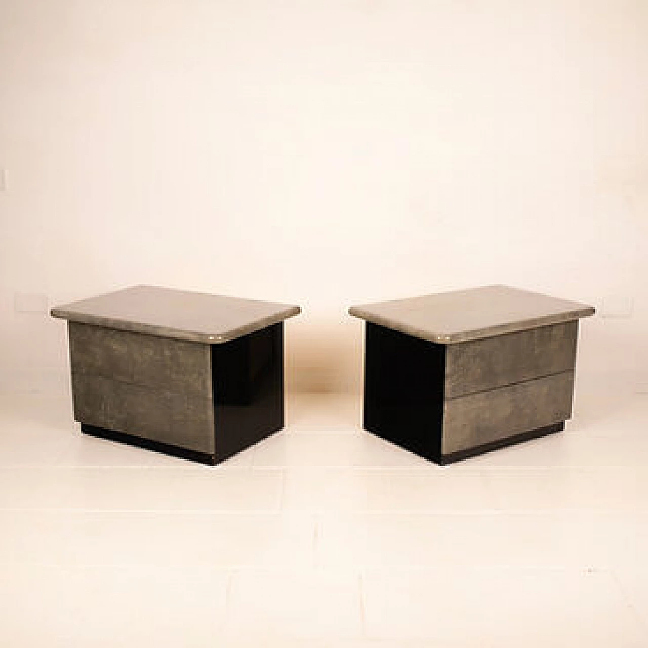 Pair of parchment bedside tables by Aldo Tura for Tura Milano, 1970s 12