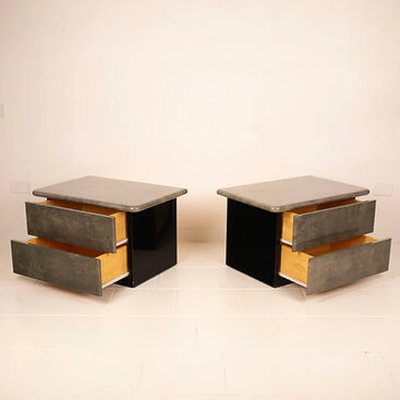 Pair of parchment bedside tables by Aldo Tura for Tura Milano, 1970s 13