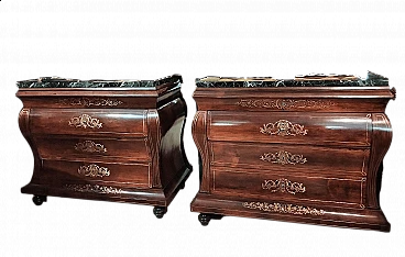 Coppia di comò spagnoli in palissandro con marmi verdi, '800