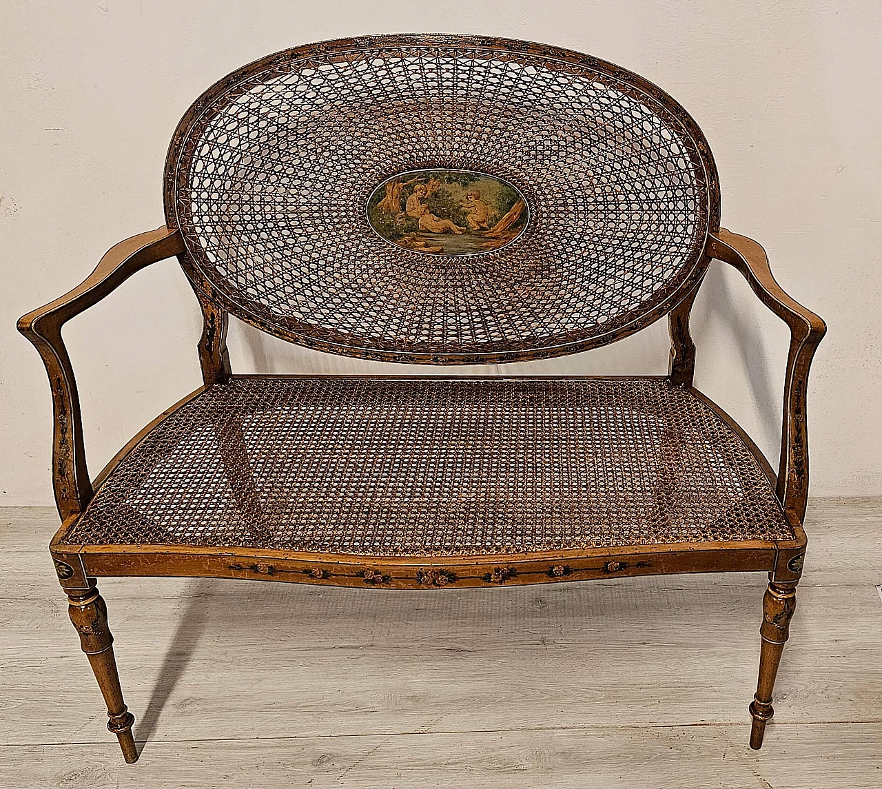 Divanetto inglese in acero con paglia di Vienna, '800 1