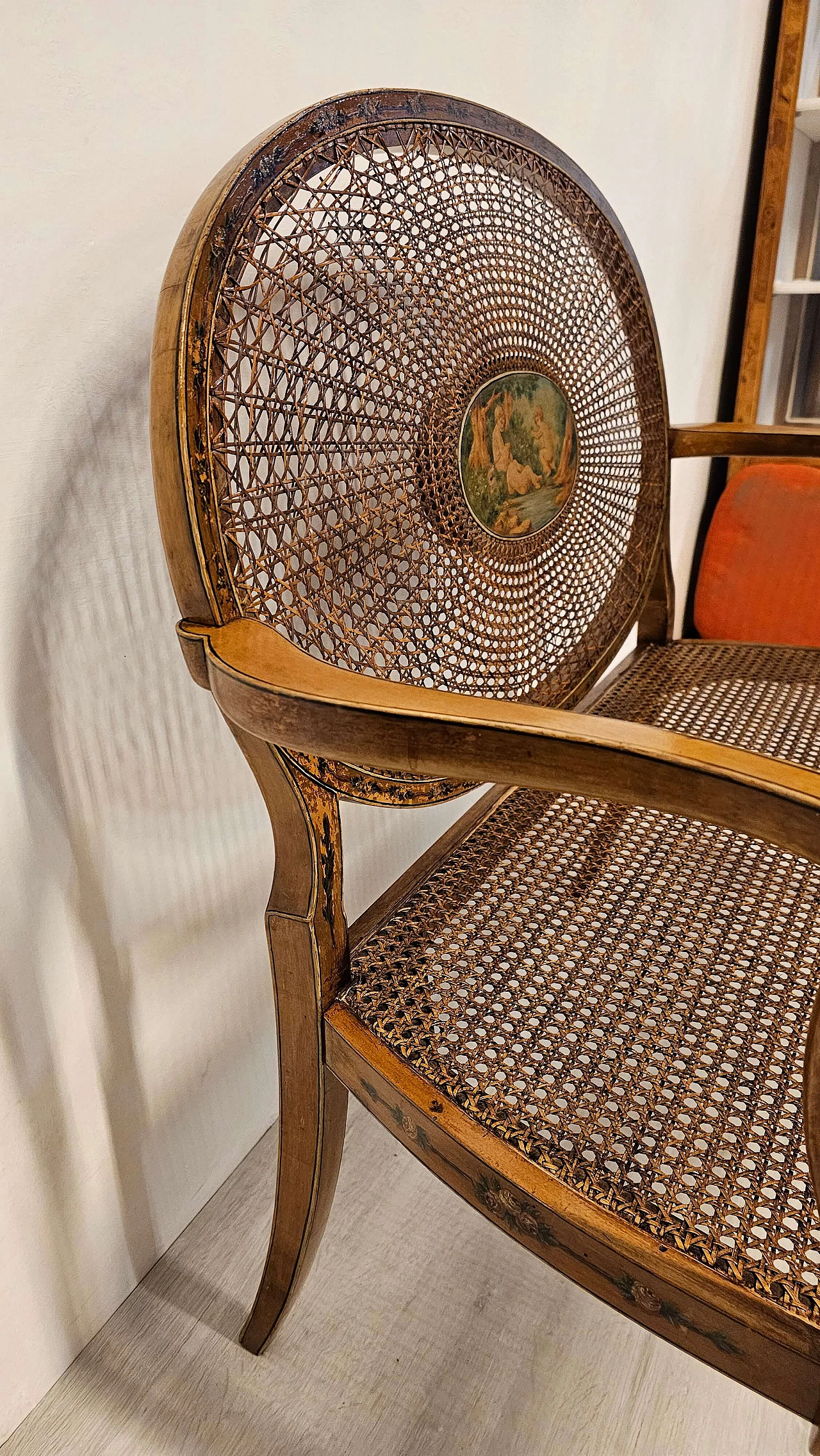 Divanetto inglese in acero con paglia di Vienna, '800 7