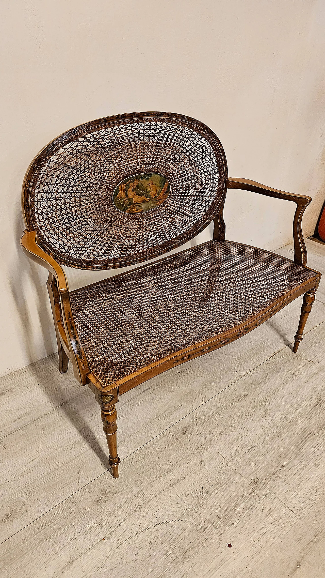 Divanetto inglese in acero con paglia di Vienna, '800 8