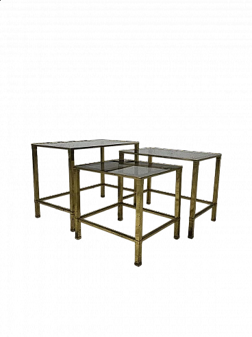 3 Stackable brass and glass coffee tables, 1960s