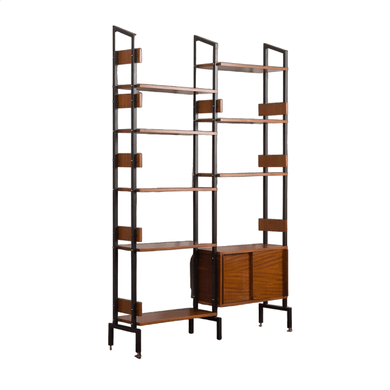 Two-bay bookcase with sliding doors and eight shelves, 1950s 11