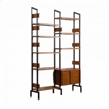 Two-bay bookcase with sliding doors and eight shelves, 1950s