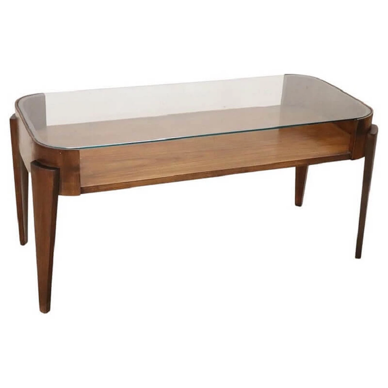 Beech coffee table with glass top, 1950s 1