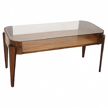 Beech coffee table with glass top, 1950s
