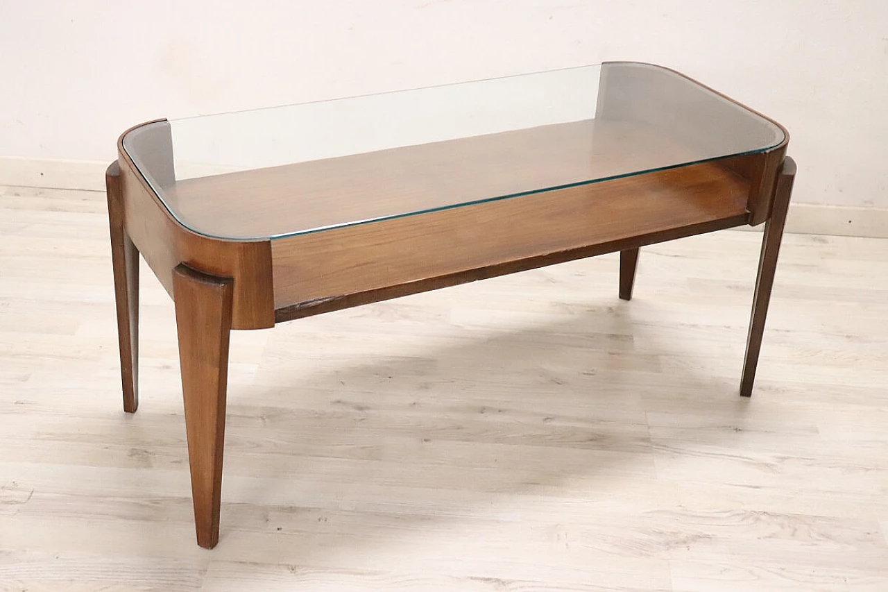 Beech coffee table with glass top, 1950s 4