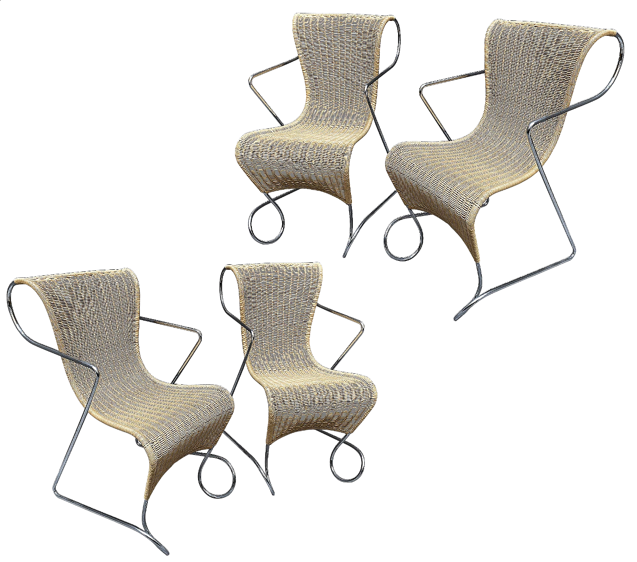 4 Zigo steel and wicker armchairs by Ron Arad for Driade, 1960s 1253693