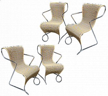 4 Zigo steel and wicker armchairs by Ron Arad for Driade, 1960s