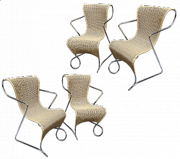 4 Zigo steel and wicker armchairs by Ron Arad for Driade, 1960s