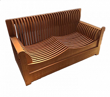 Wooden sofa by Mario Ceroli for Poltronova, 1980s