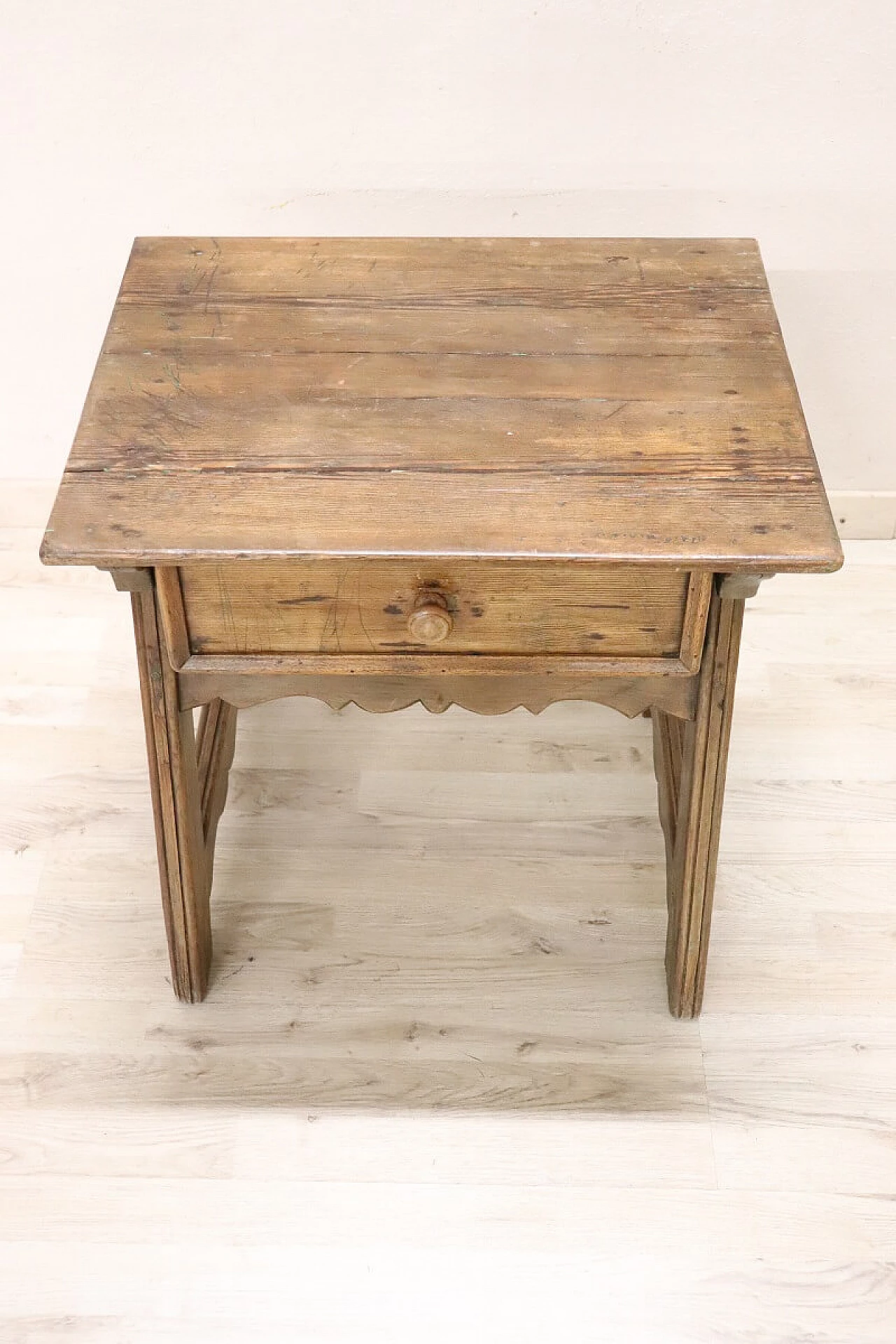 Solid oak and spruce bedside table with drawer, early 20th century 3