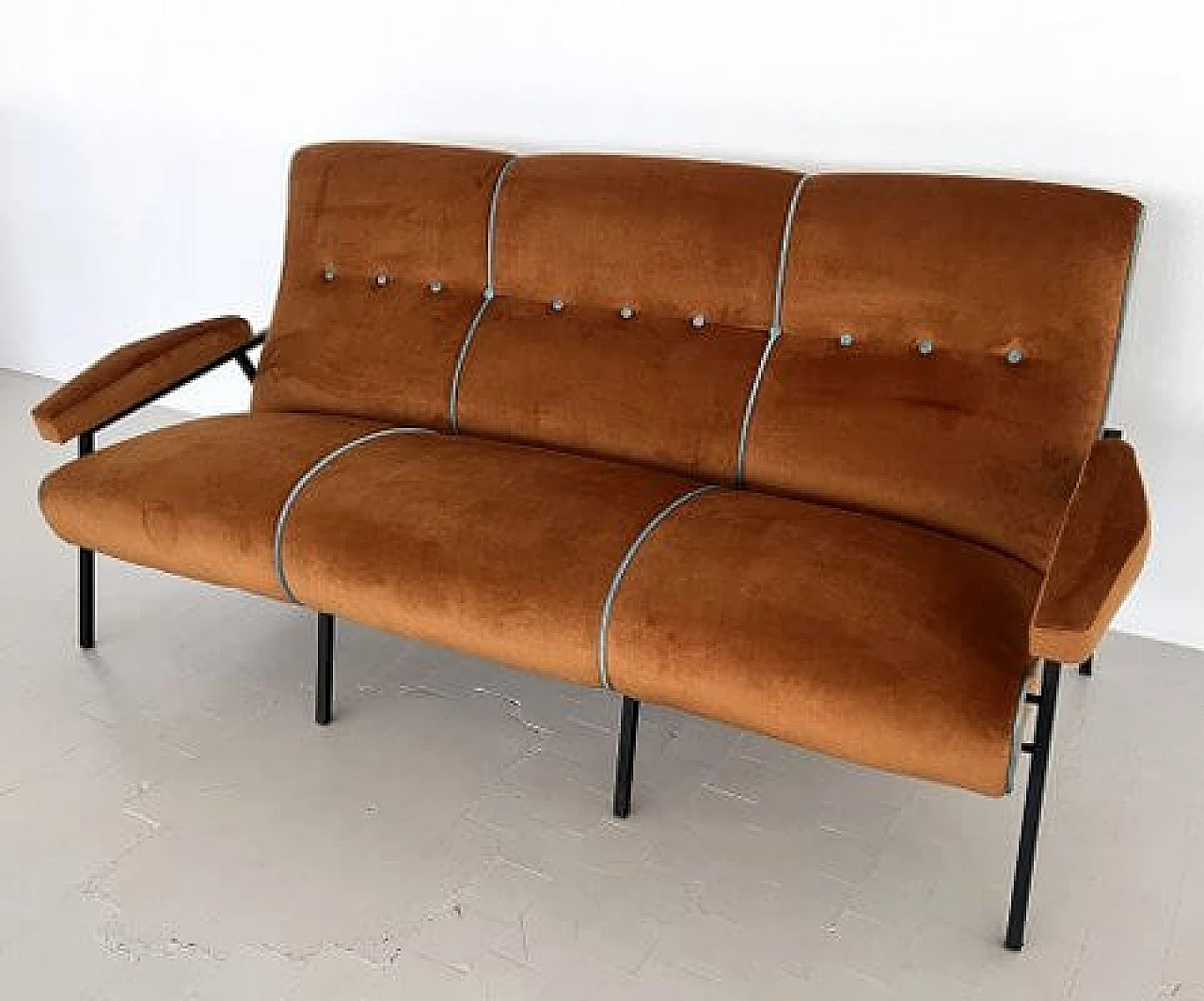 Metal and brown velvet sofa with light blue details, 1960s 1