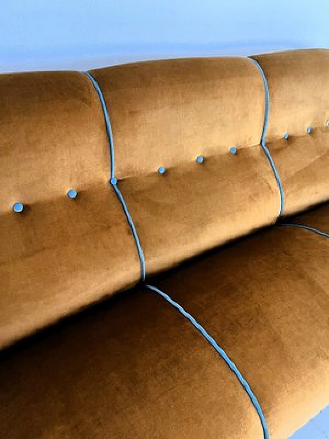 Metal and brown velvet sofa with light blue details, 1960s 7
