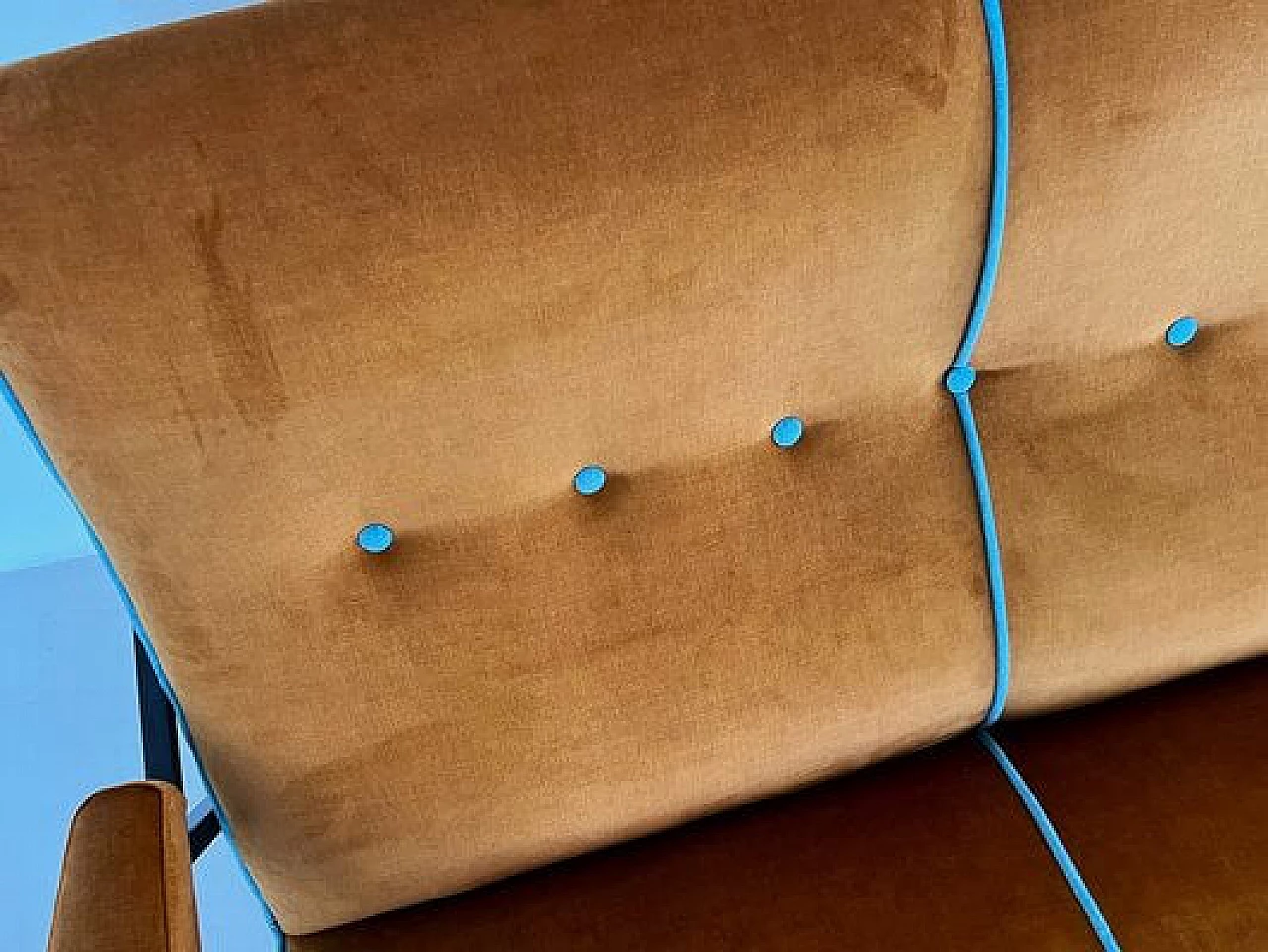 Metal and brown velvet sofa with light blue details, 1960s 8