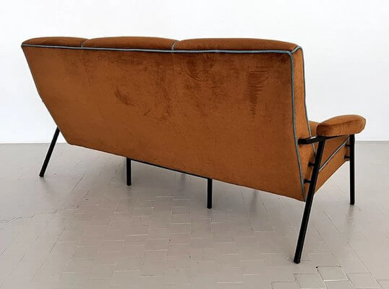 Metal and brown velvet sofa with light blue details, 1960s 14