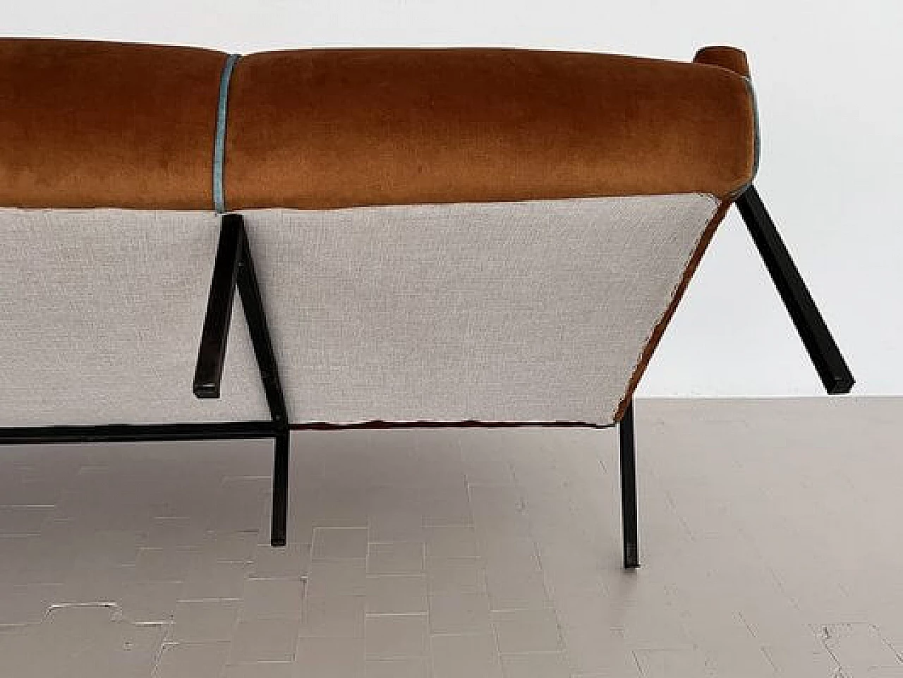 Metal and brown velvet sofa with light blue details, 1960s 17