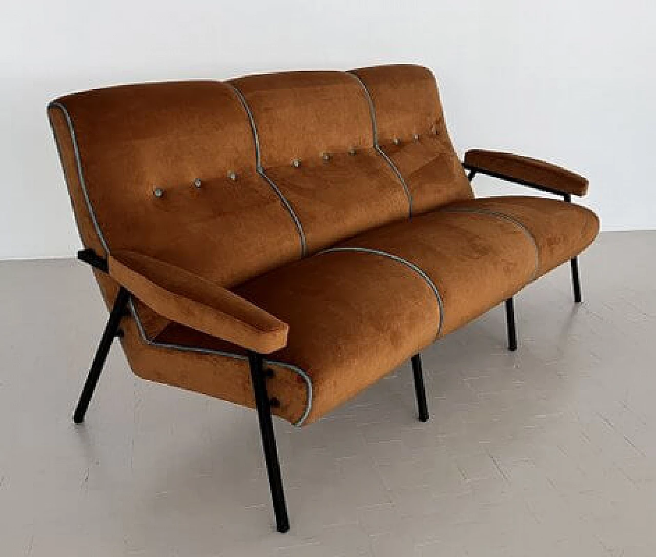 Metal and brown velvet sofa with light blue details, 1960s 18