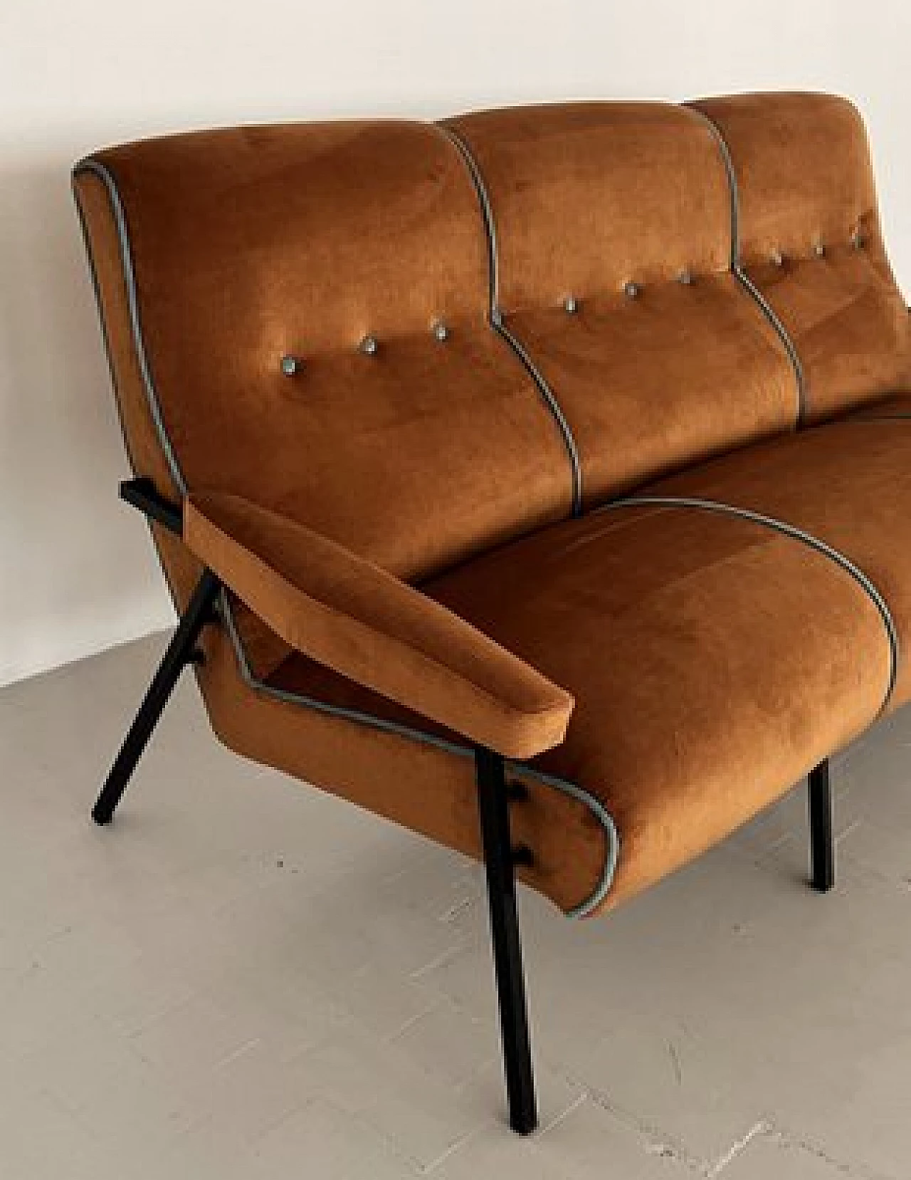 Metal and brown velvet sofa with light blue details, 1960s 19