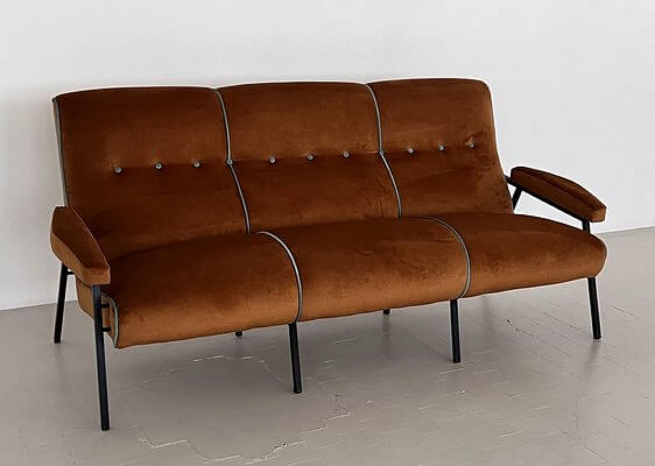 Metal and brown velvet sofa with light blue details, 1960s 20