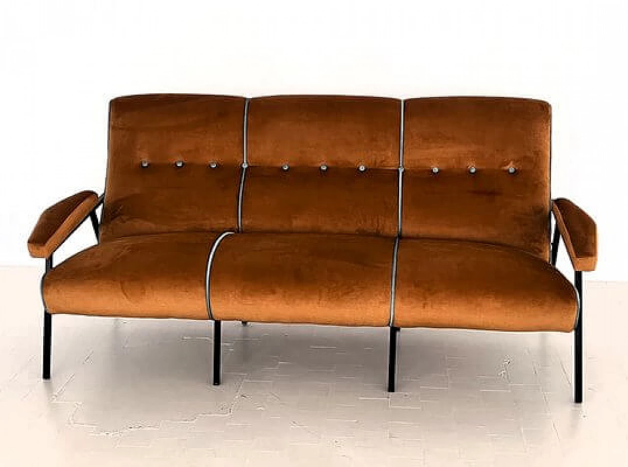 Metal and brown velvet sofa with light blue details, 1960s 21